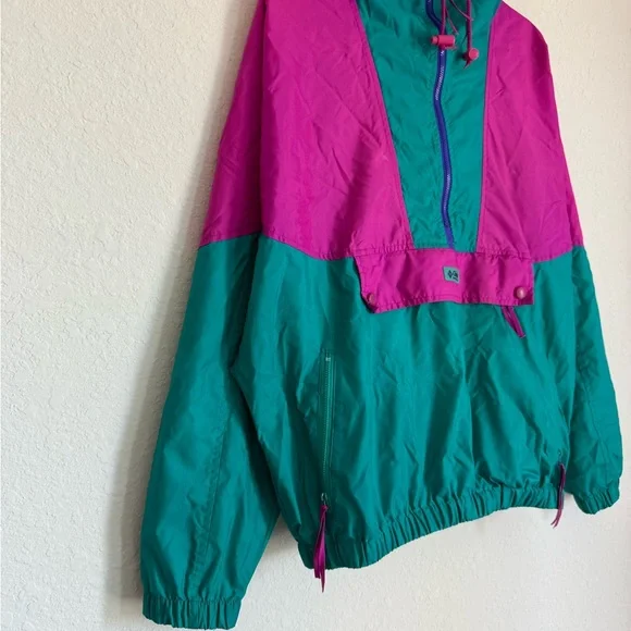 Retro Columbia windbreaker jacket - vintage 80s 90s neon colorblock track rain - Picture 7 of 9
